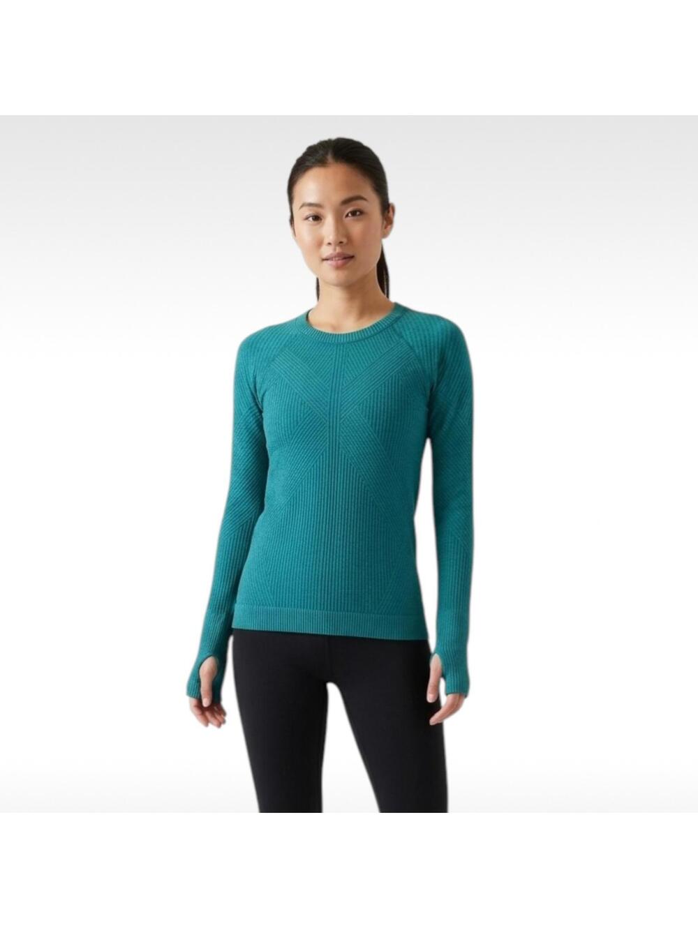 Lululemon Rest Less Pullover Nile Blue Seamless Knit with Thumbholes - Size 6